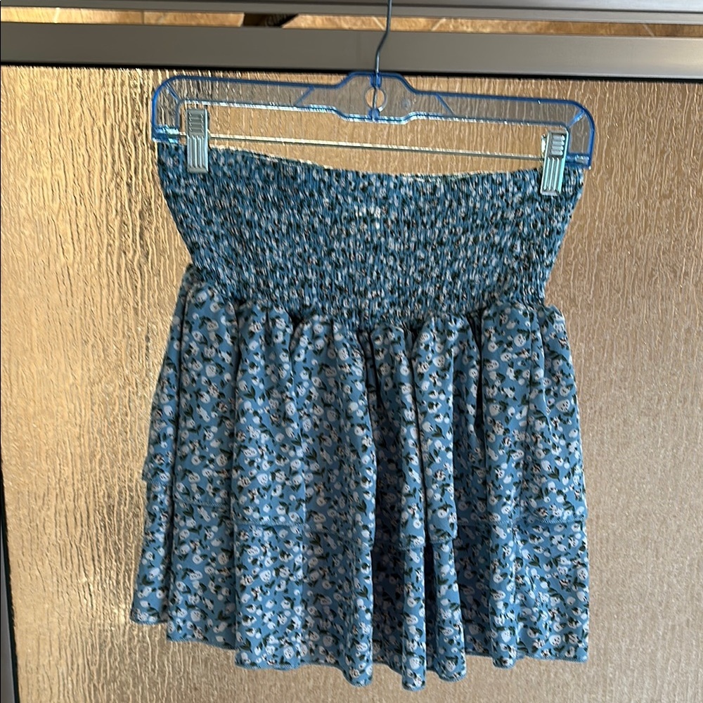 Floral Blue Smocked Women's Skirt